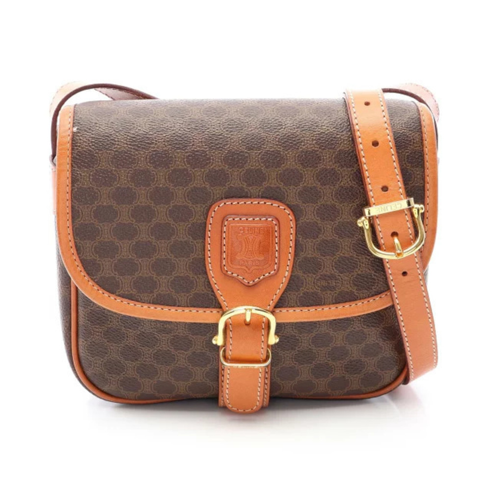 Celine Macadam Shoulder Bag Canvas Leather Brown